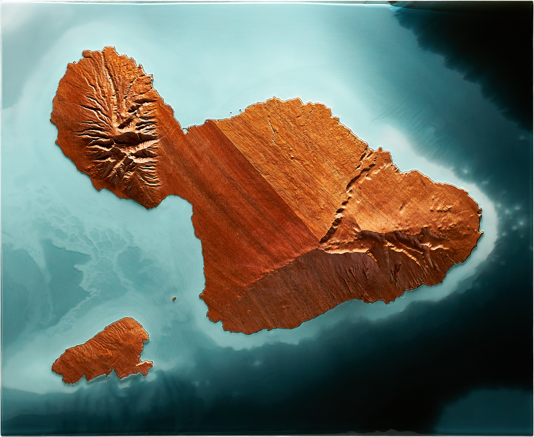 Maui — The Valley Isle — topographic relief in koa and resin